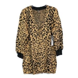 1State Brown Black Animal Print Women's Cardigan Sweater Open Front Size 3X 047